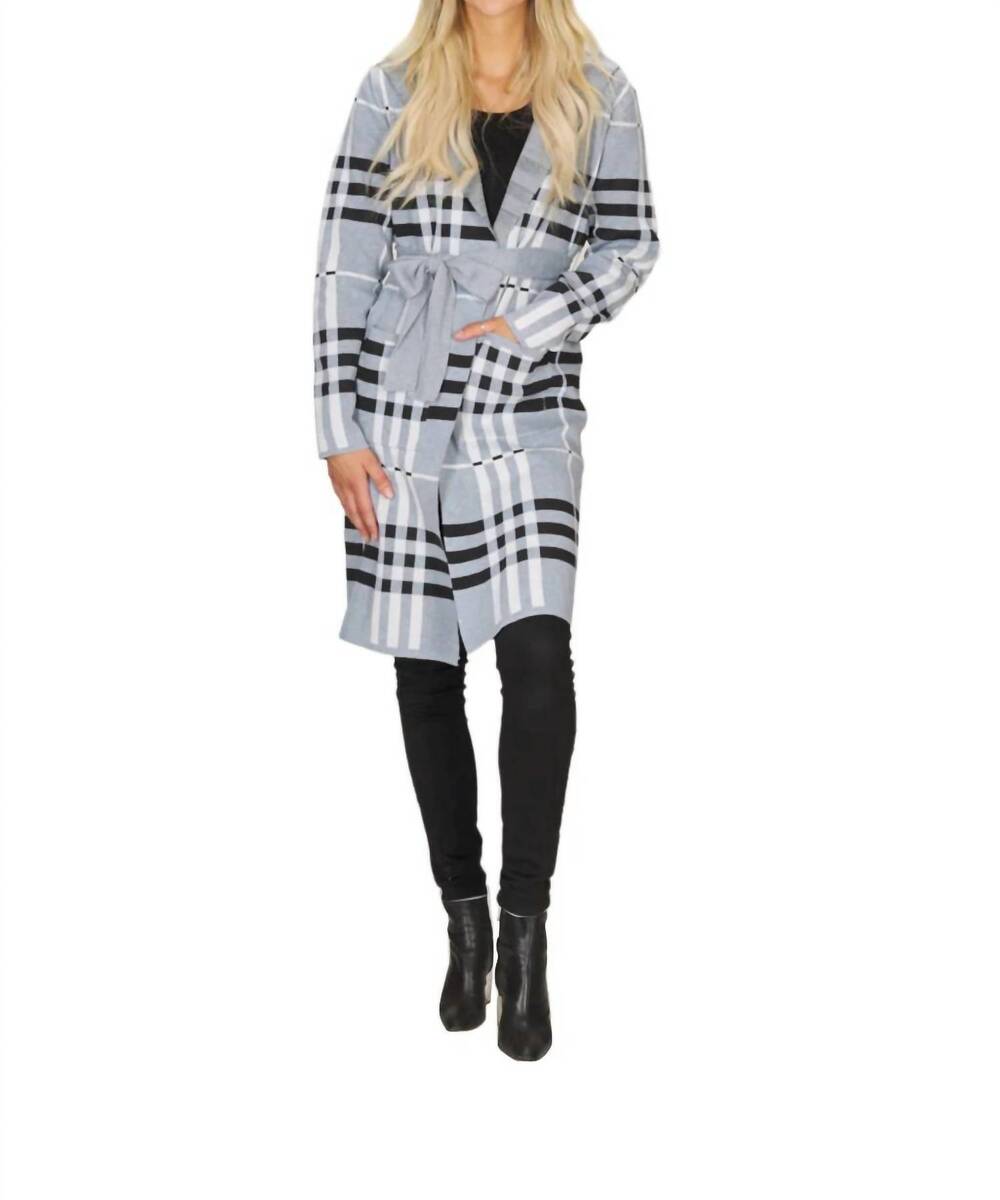 NEW PAPILLON check hooded cardigan in grey